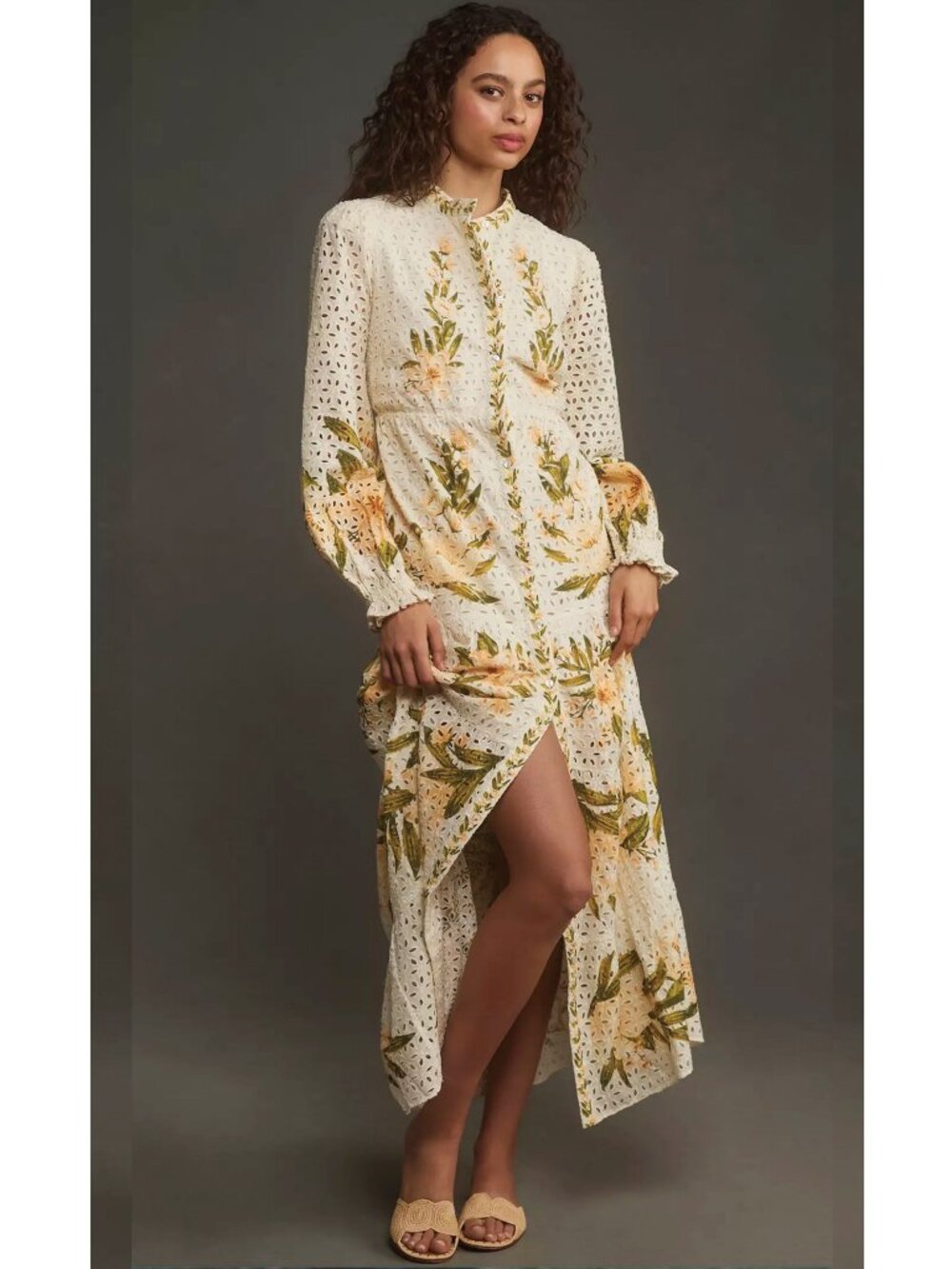 FARM RIO Long-Sleeve Floral Eyelet Maxi Dress – Size S